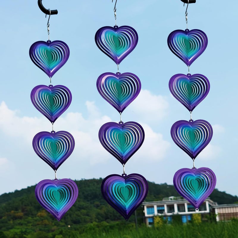 DJUAN Wind Spinners Outdoor Garden Decor,Purple-Green Heart Yard Lawn Ornaments Metal Wind Spinner with 360 Degree Swivel Hook, Christmas,Luau Party,Tropical Party Decorations,Gifts for Mom,Women - Image 1